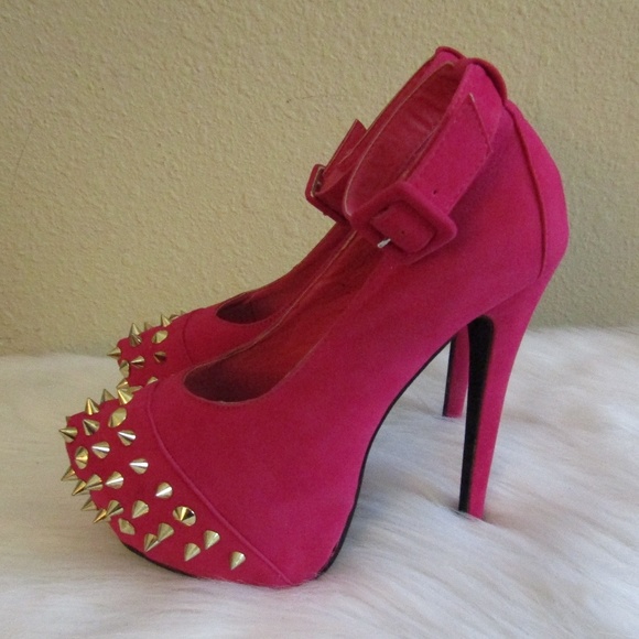 Hot Pink gold Spiked Heels - Picture 2 of 5